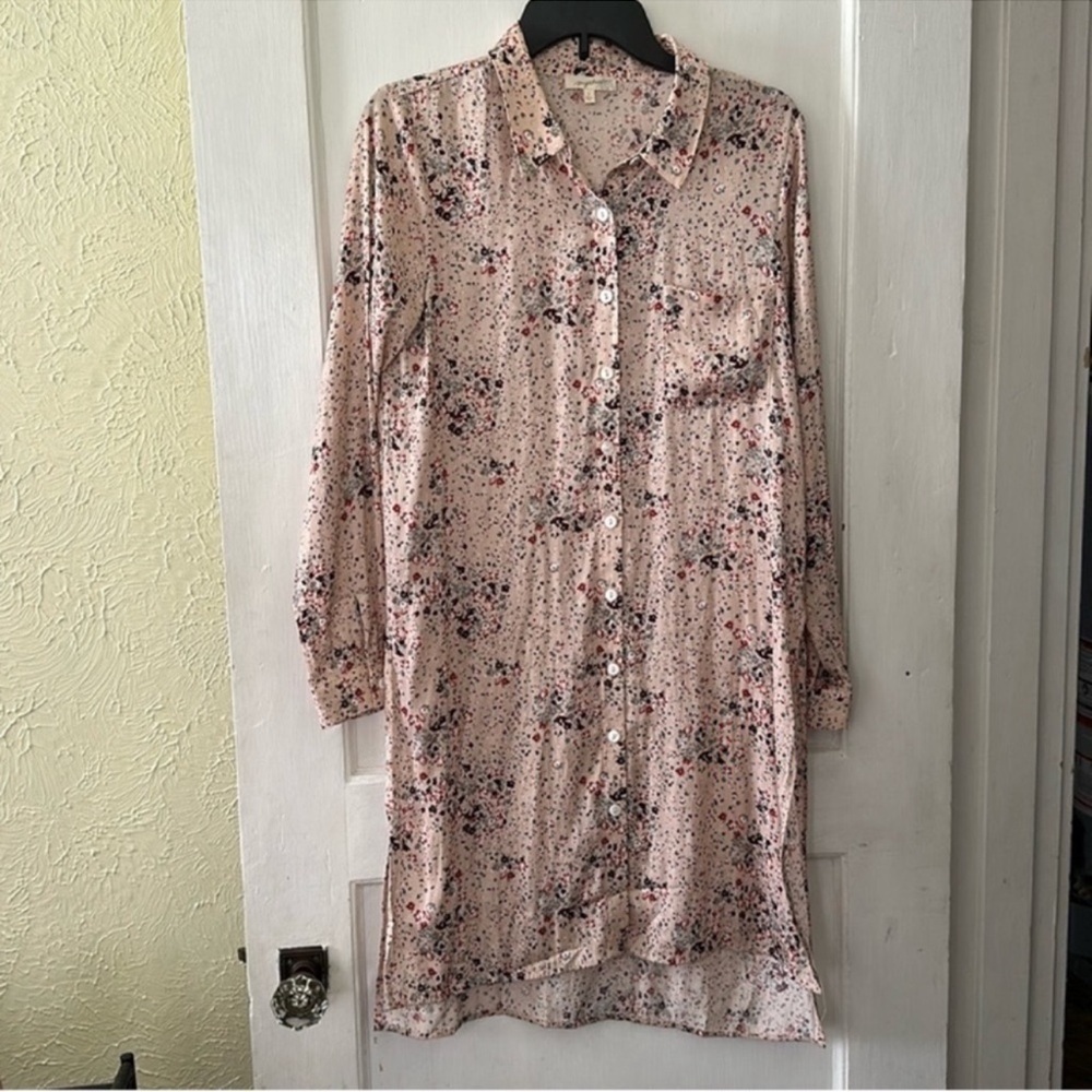 Mystree Boho Pink Floral Longline Button Down Long Sleeve Shirt Top